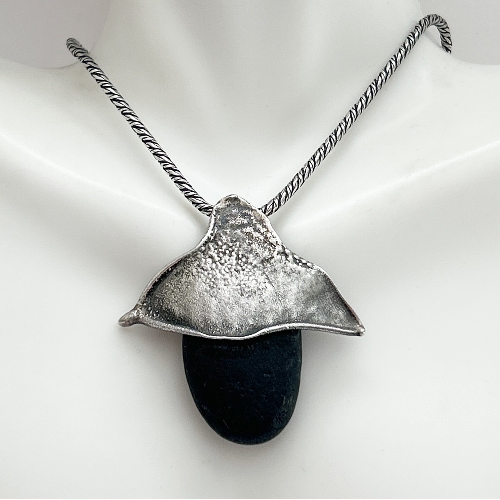 Stunning Volcanic Beach Stone Sterling Silver Necklace